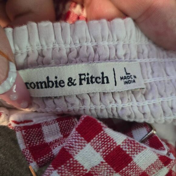 Abercrombie & Fitch V-Neck Linen-Blend Mini Dress Size Large Red White - Picture 5 of 5